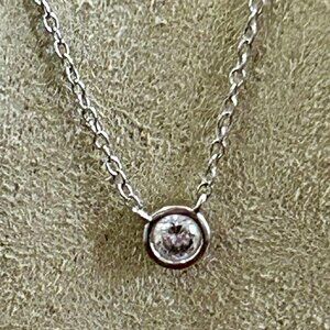 Simple Silver Necklace With Clear Bezel Crystal